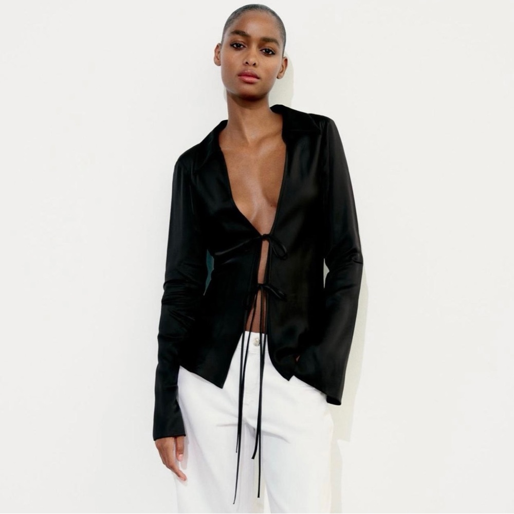 Zara tie front silk top